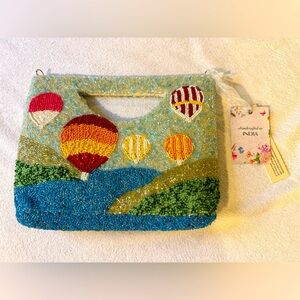 Handcrafted in India Beaded Bag Hot Air Balloons Clutch Crossbody Handbag viral